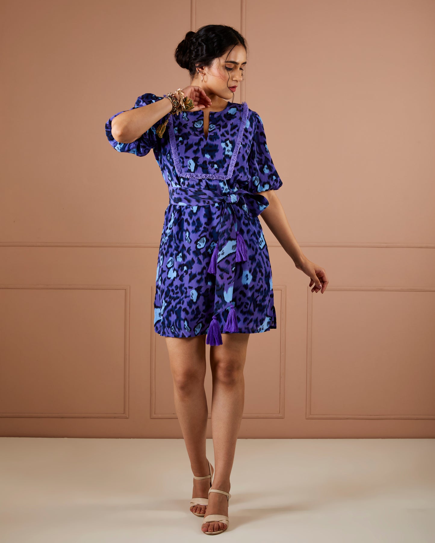 Indigo Leopard Short Dress
