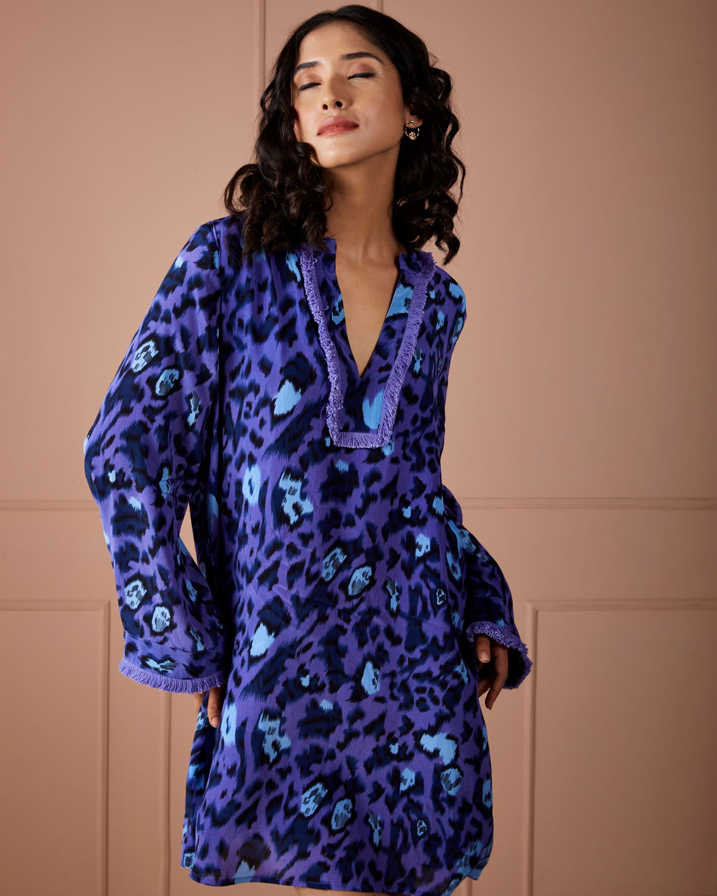 Indigo Leopard Long Sleeve Dress