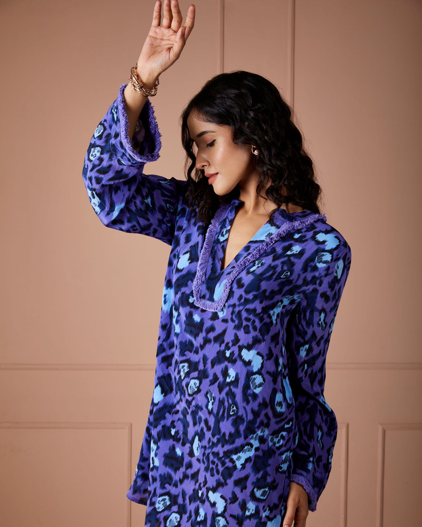 Indigo Leopard Long Sleeve Dress