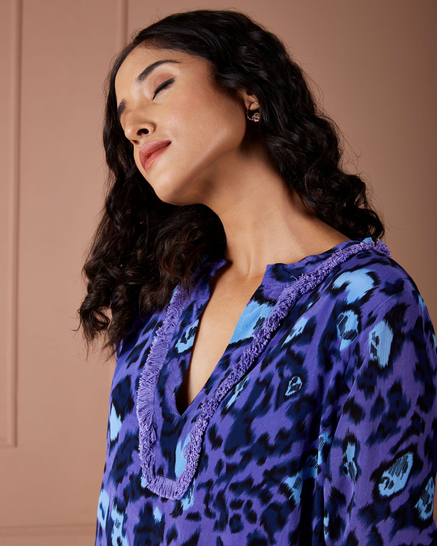 Indigo Leopard Long Sleeve Dress